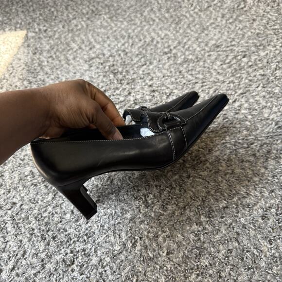 VTG Paul Green Leather Low Kitten Heel Pumps Black Y2K 90s Pointed Toe US 6 - Picture 3 of 12